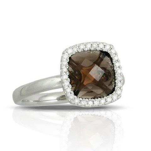 18K White Gold Doves Square Smoky Ring - 5thavenuedesigns