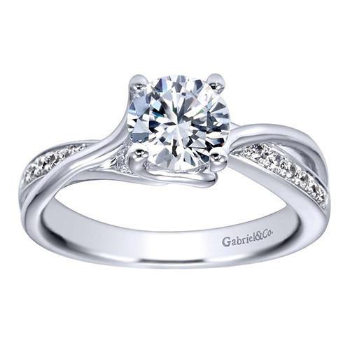 14k White Gold Round Twisted Criss Cross Engagement Ring