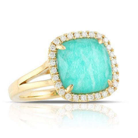 18K Yellow Gold Doves Diamond & Amazonite Ring - 5thavenuedesigns