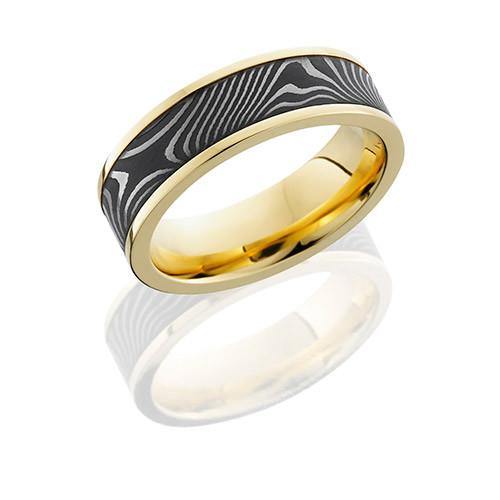 Lashbrook 18k Yellow Gold And Damascus Inlay Wedding Band - 5thavenuedesigns