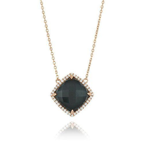 18K Rose Gold Doves Diamond & Hematite Necklace - 5thavenuedesigns