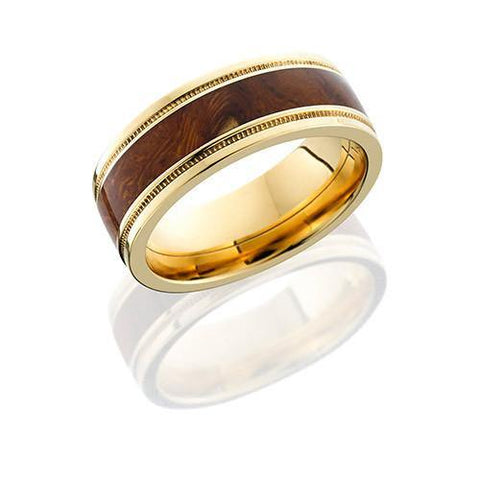 Lashbrook 14k Yellow Gold With Desert Ironwood Inlay Wedding Band - 5thavenuedesigns