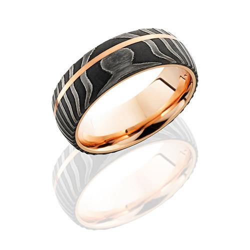 Lashbrook Damascus Steel And 14k Rose Gold Domed Wedding Band - 5thavenuedesigns