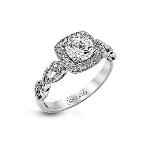 Simon G. 18k White Gold Diamond Halo Engagement Ring - 5thavenuedesigns