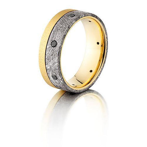 Lashbrook 18k Yellow Gold, Meteorite And Black Diamond Wedding Band - 5thavenuedesigns